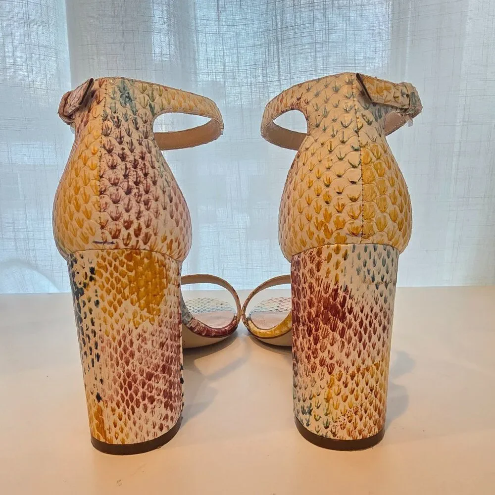 M. Gemi Leather Snake Print Colorful Block Heel Sandals. Sz 6.